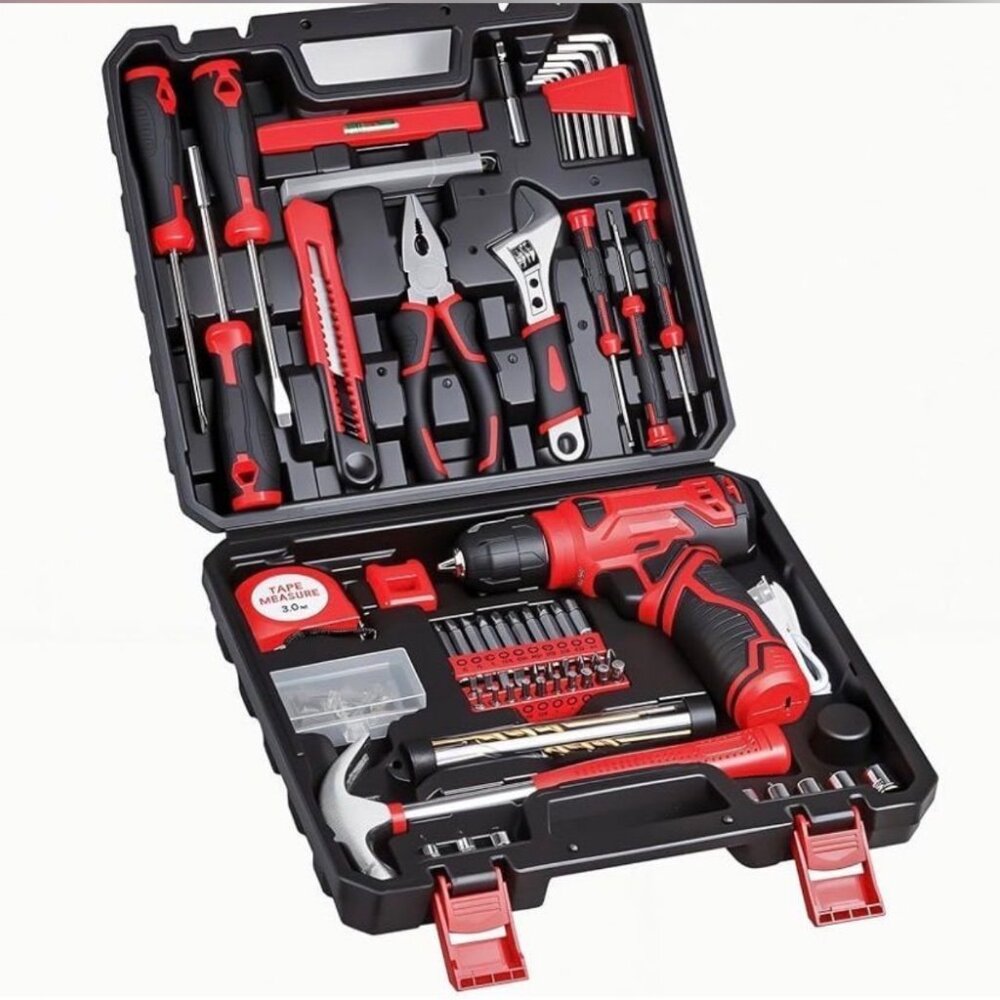 Tool Set Kit with 8V Cordless Drill, 132 Piece Tool Box